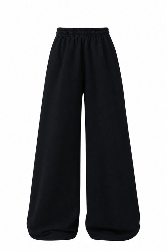 Women’s Black Wide Leg Sweatpants – High Waisted Relaxed Fit Lounge Pants : CH022BK