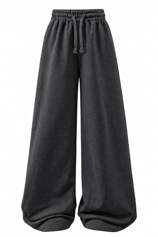 Women’s Wide-Leg High-Waisted Drawstring Sweatpants – Casual Lounge Trousers : CH022GR