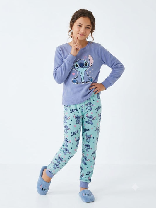 Girls’ Stitch Pajama Set – Long Sleeve Top & Printed Pants : BN1-004B