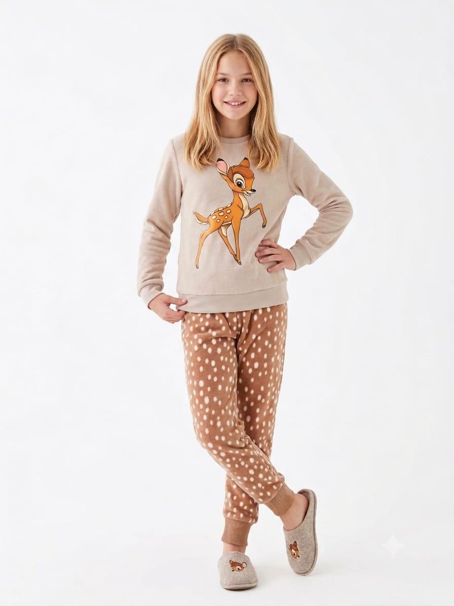 Girls’ Bambi Pajama Set – Long Sleeve Top & Polka Dot Pants : BN1-005B