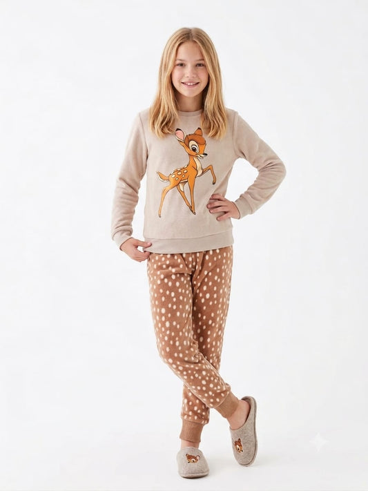 Girls’ Bambi Pajama Set – Long Sleeve Top & Polka Dot Pants : BN1-005B