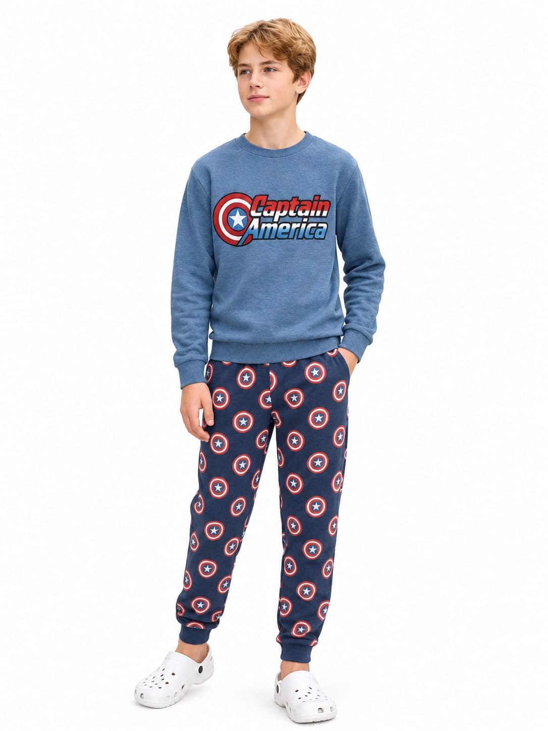 Boys’ Captain America Pajama Set – Long Sleeve Top & Printed Pants : BN1-001B