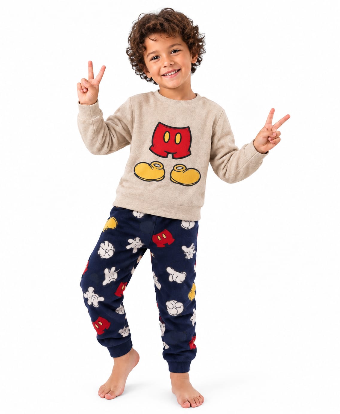 Boys’ Mickey Mouse Fleece Pajama Set – Beige & Navy Blue  Polar Fleece : BN2-003B