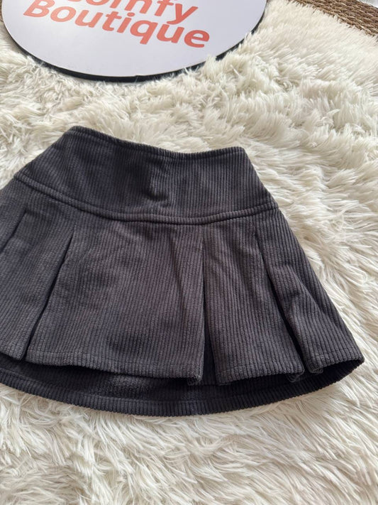 Girls' Ribbed Pleated Skirt – Dark Gray