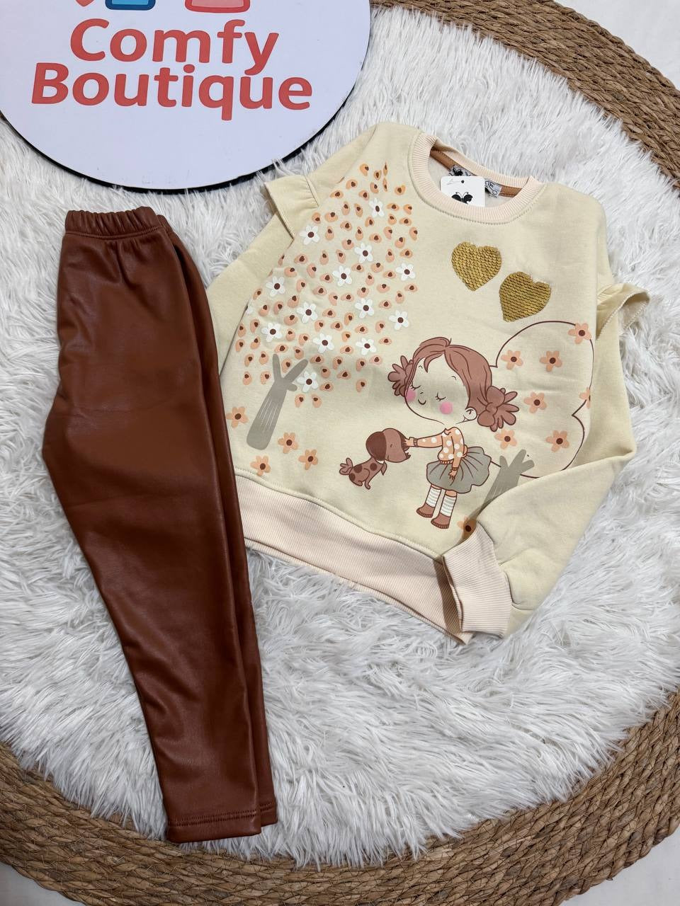 Girls' Ruffle Sweatshirt & Faux Leather Pant Two-Piece Set