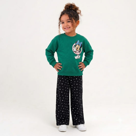 Girls’ Green Sweatshirt & Heart Print Pants Set