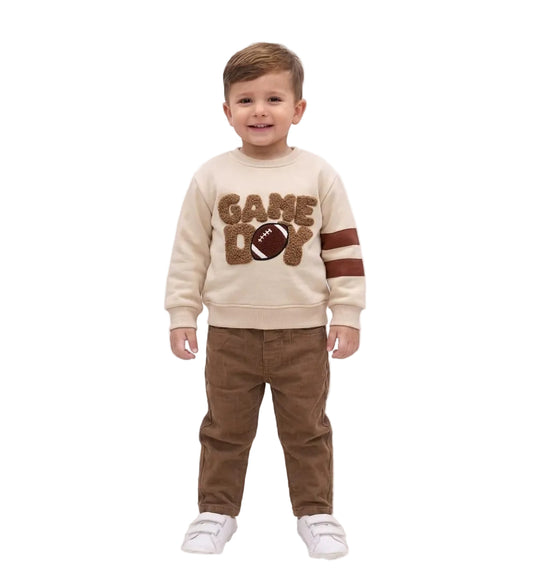 Boys "Game Day" Sweatshirt & Brown Pants 2-Piece Set