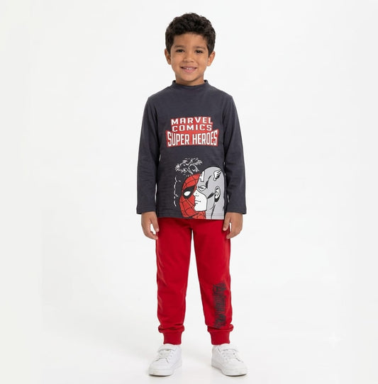 Boys Marvel Super Heroes Grey & Red Pajama Set