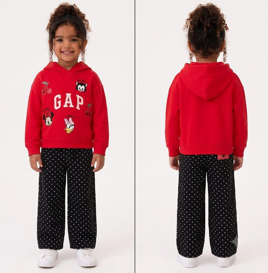 Kids Red Graphic Hoodie & Polka Dot Pants Set