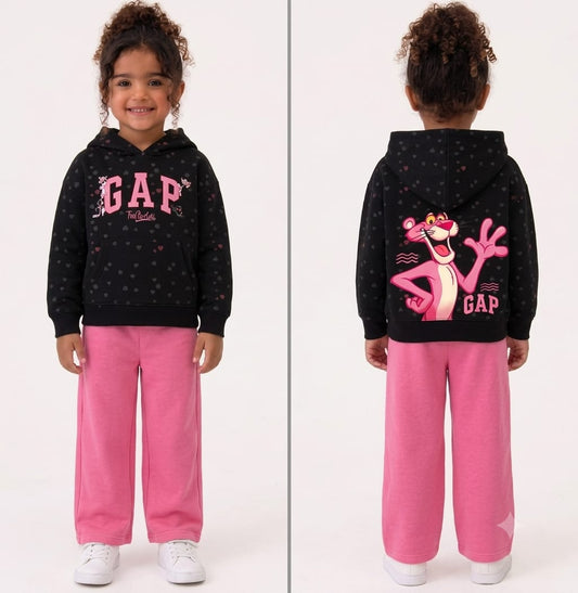 Girls’ Black & Pink Graphic Hoodie & Wide-Leg Pants Set