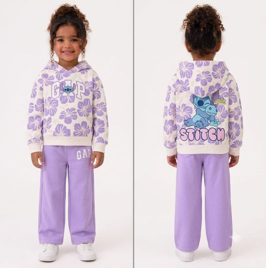 GP Kids Girls’ Floral Print Hoodie & Wide-Leg Pants Set – Purple
