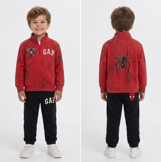 Kids Spider-Man Graphic 2-Piece Tracksuit – Red Half-Zip Sweatshirt & Black Joggers