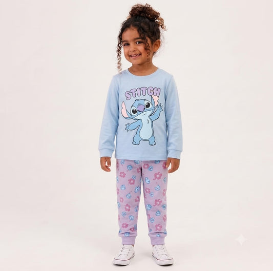 Girls’ Blue Cartoon Print Long Sleeve Top & Floral Jogger Pants Set