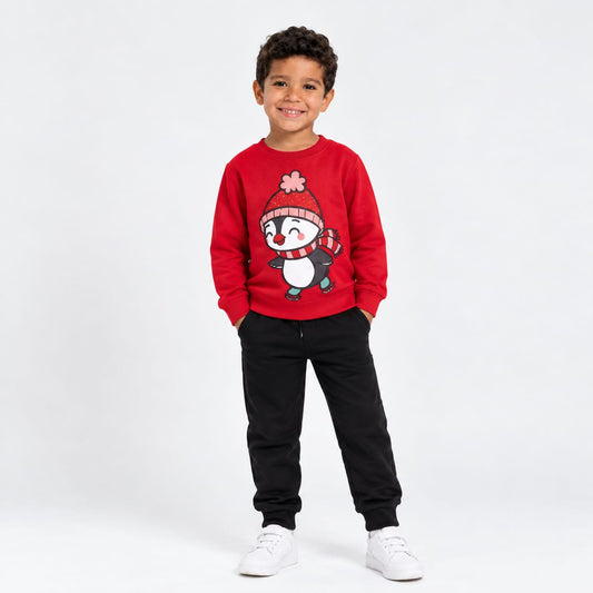 Toddler Red Ice-Skating Penguin Graphic Pullover Sweatshirt