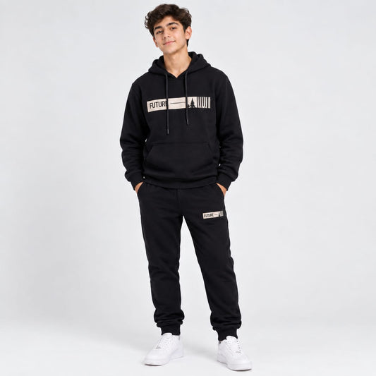 Teens/Boys 2-Piece Black "FUTURE" Graphic Pullover Hoodie & Matching Sweatpants Set