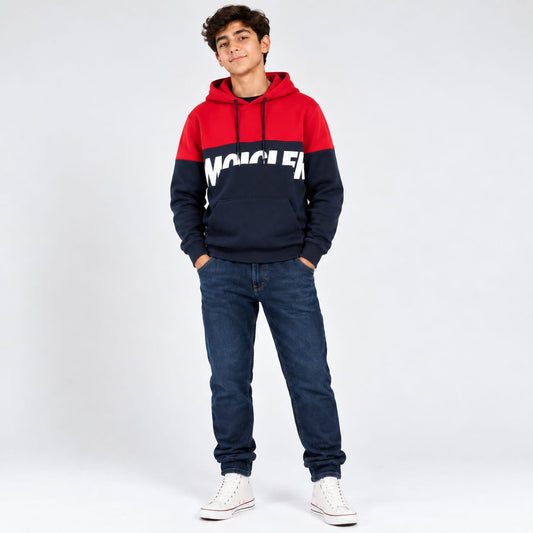 Boys Red & Navy Moncler Colorblock Sweatshirt & Dark Jeans Set