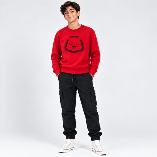 Boys’ Red Lion Graphic Sweatshirt & Black Cargo Pants Set