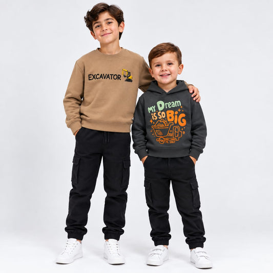 Boys Construction Vehicle Sweatshirt & Hoodie 2-Piece Bundle