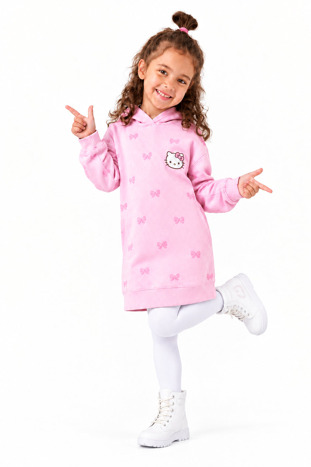 Girls’ Pink Hello Kitty Bow Hoodie Dress : PK1-001G