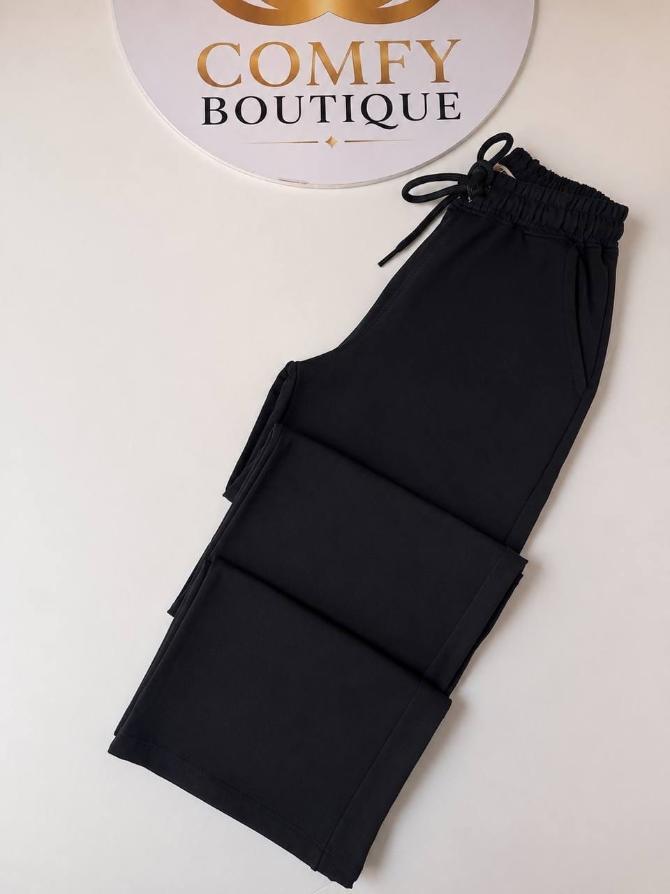 Kids’ Black Wide Leg Sweatpants – High Waisted Relaxed Fit Lounge Pants : CH021BK