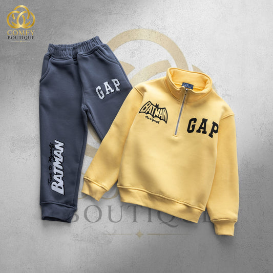 GP Kids Batman Yellow & Grey Sweatshirt & Jogger Set – Boys’ Winter Outfit