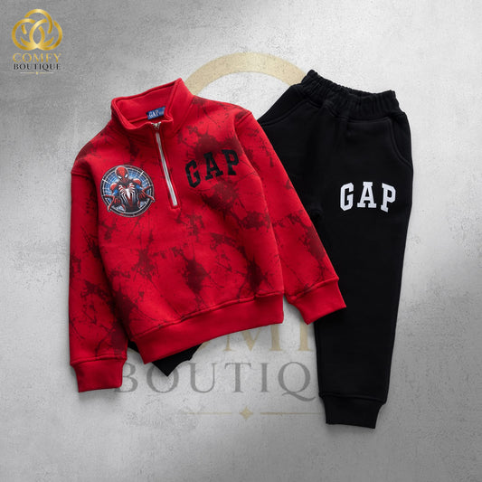 Kids Spider-Man Graphic 2-Piece Tracksuit – Red Half-Zip Sweatshirt & Black Joggers