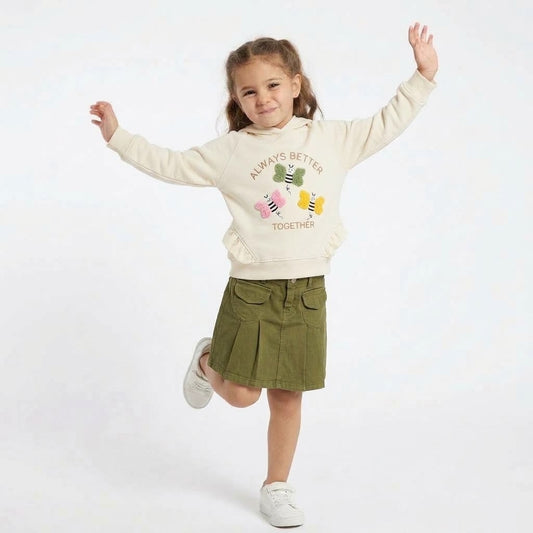 Girls Off-White "Always Better Together" Hoodie & Olive Green Cargo Skirt Set