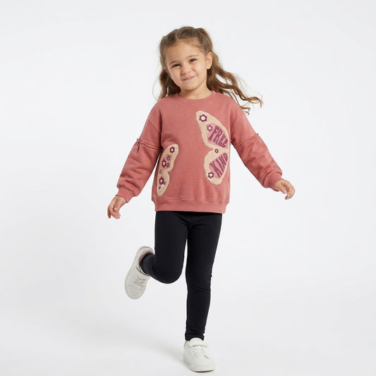 Girls 2-Piece Sequin Butterfly Sweatshirt & Black Leggings Set