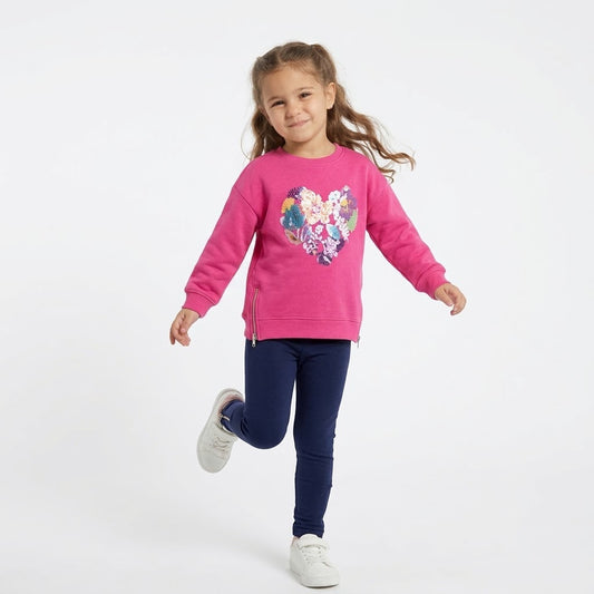 Girls 2-Piece Floral Heart Sweatshirt & Navy Leggings Set