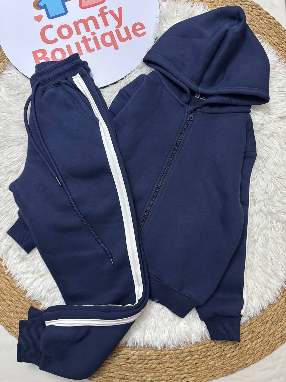 Boys Navy Blue Zip-Up Hoodie & Joggers Set - 2 Piece