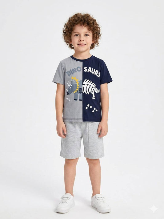 Boys Dinosaur Summer Set – Grey & Navy Set ZM024B