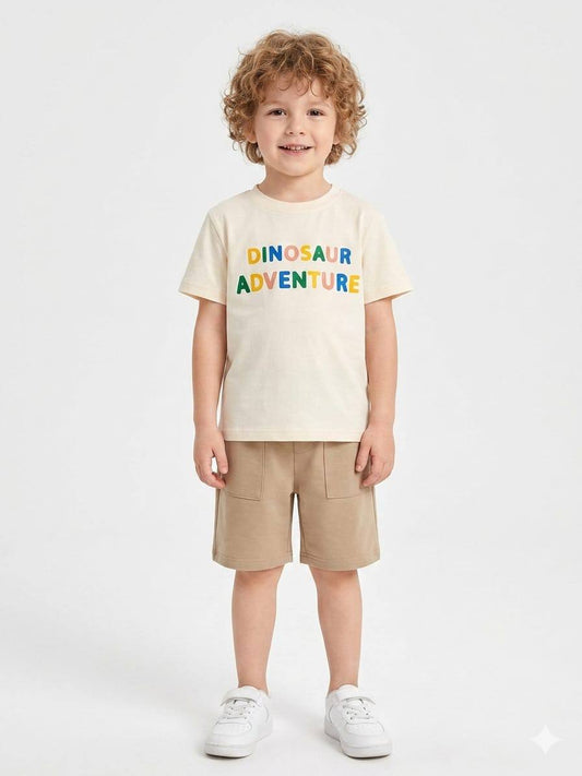 Boys Dinosaur Adventure Summer Set – Cream & Beige Set ZM022B