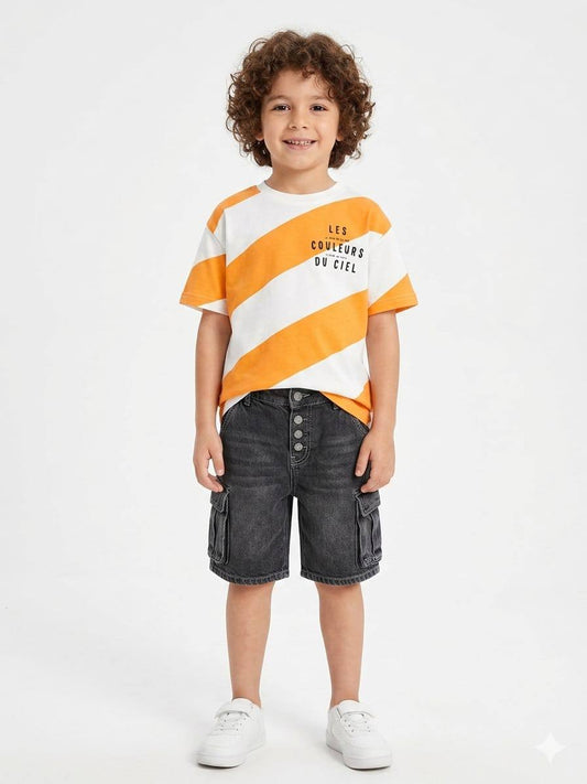 Boys Color Block Summer Set – Orange & Denim Set RM006B
