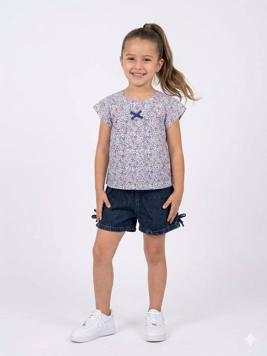 Girls Floral Top & Denim Shorts Set
 G539-6A