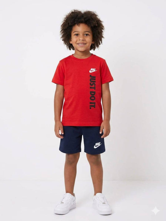 Nike Boys Sports Set – Red Just Do It T-Shirt & Navy Shorts | DB701B2