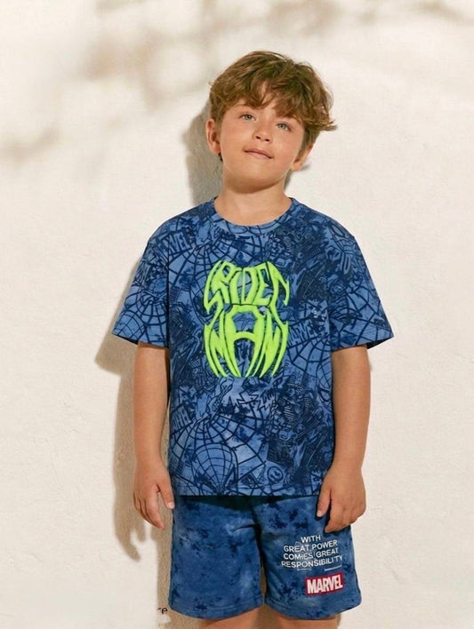 Boys Marvel Spider-Man Cotton T-Shirt & Shorts Set – Blue
 US012B