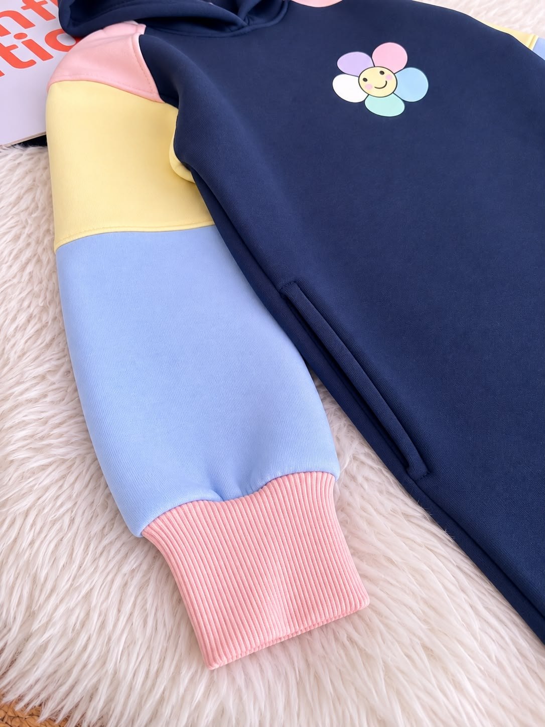 Girls’ Navy Color Block Flower Hoodie Dress : PK1-004G