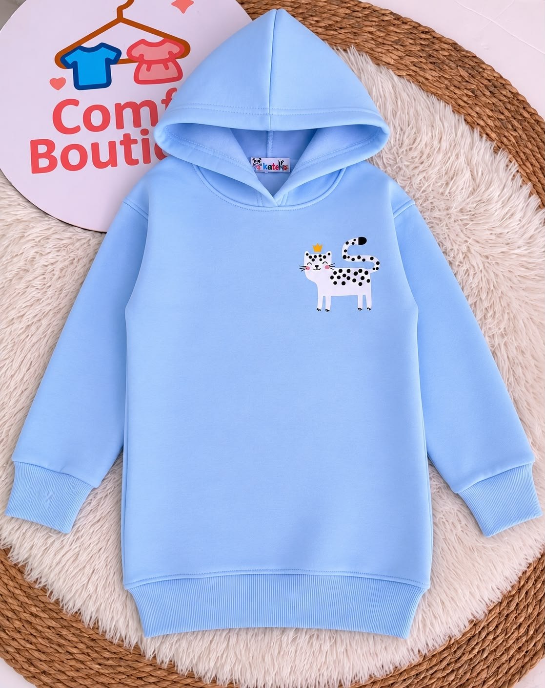 Girls’ Blue Deer Hoodie Dress : PK1-002G