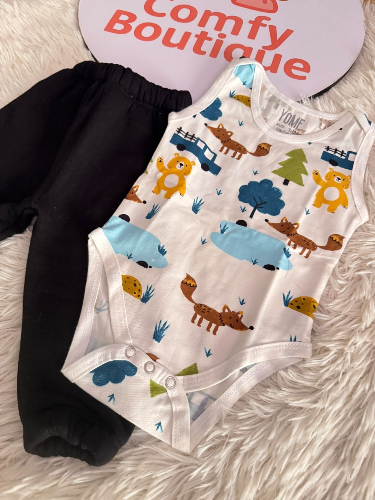 Boys’ Yellow Fox Print Hooded 3-Piece Set : YM3-003