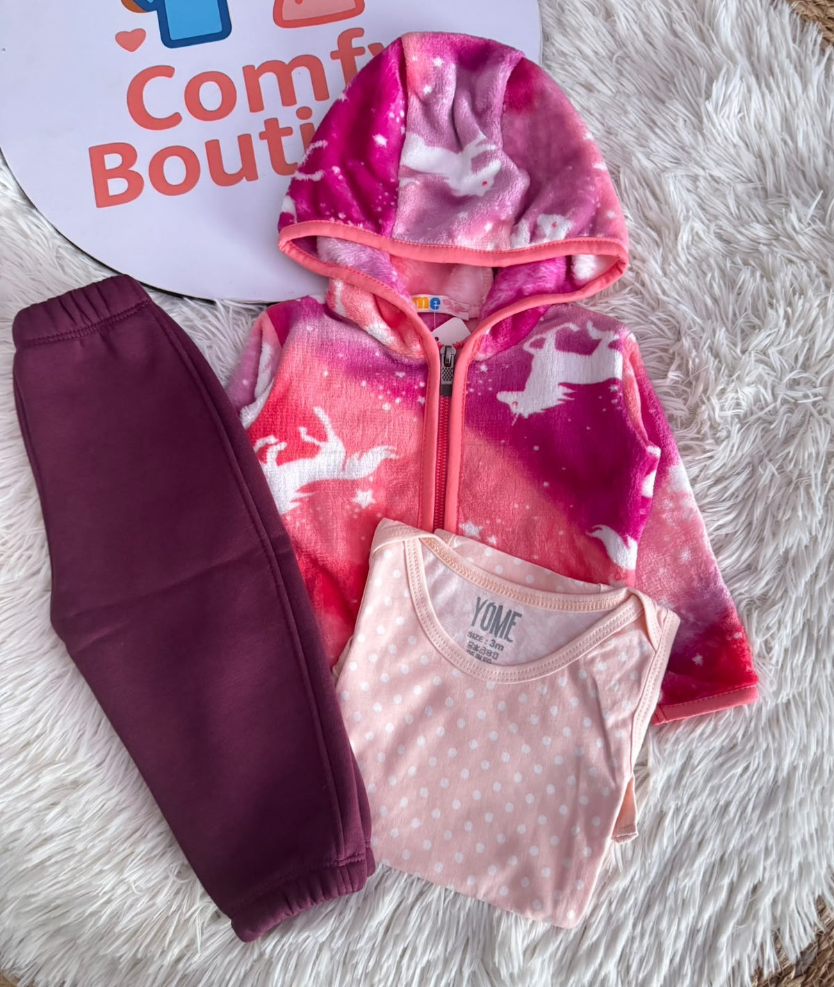 Girls’ Unicorn Print Hooded Jacket 3-Piece Set : YM3-001