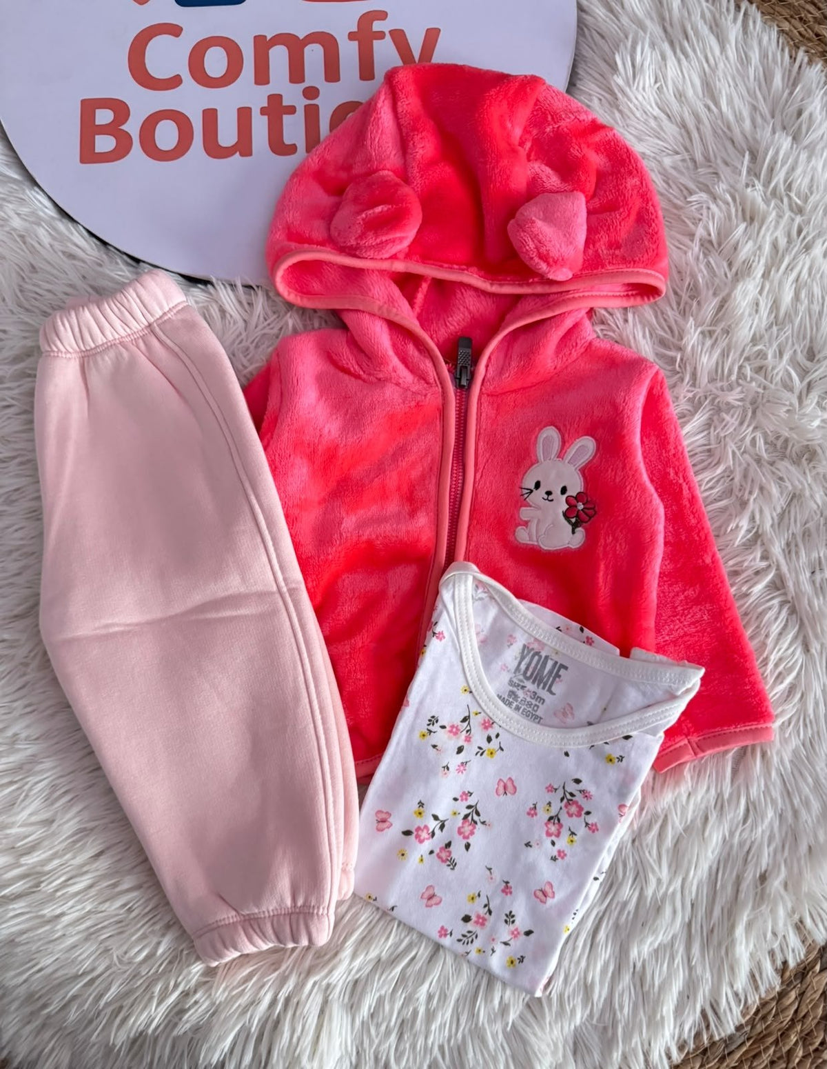 Girls’ Pink Bear Hooded Fleece Set : YM3-004