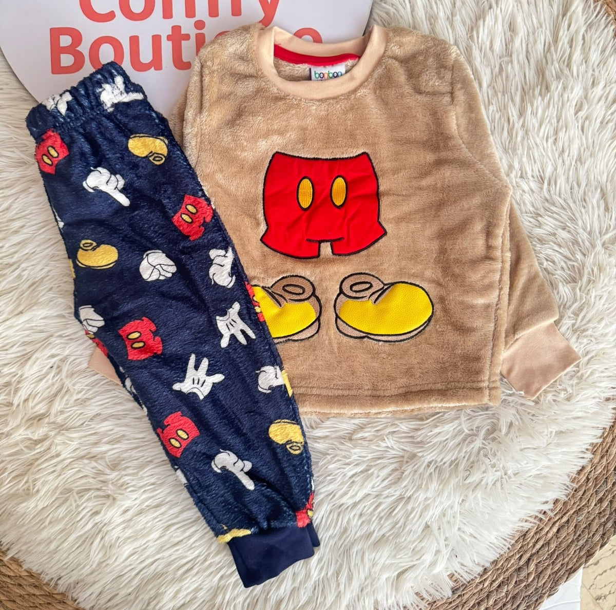 Boys’ Mickey Mouse Fleece Pajama Set – Beige & Navy Blue  Polar Fleece : BN2-003B