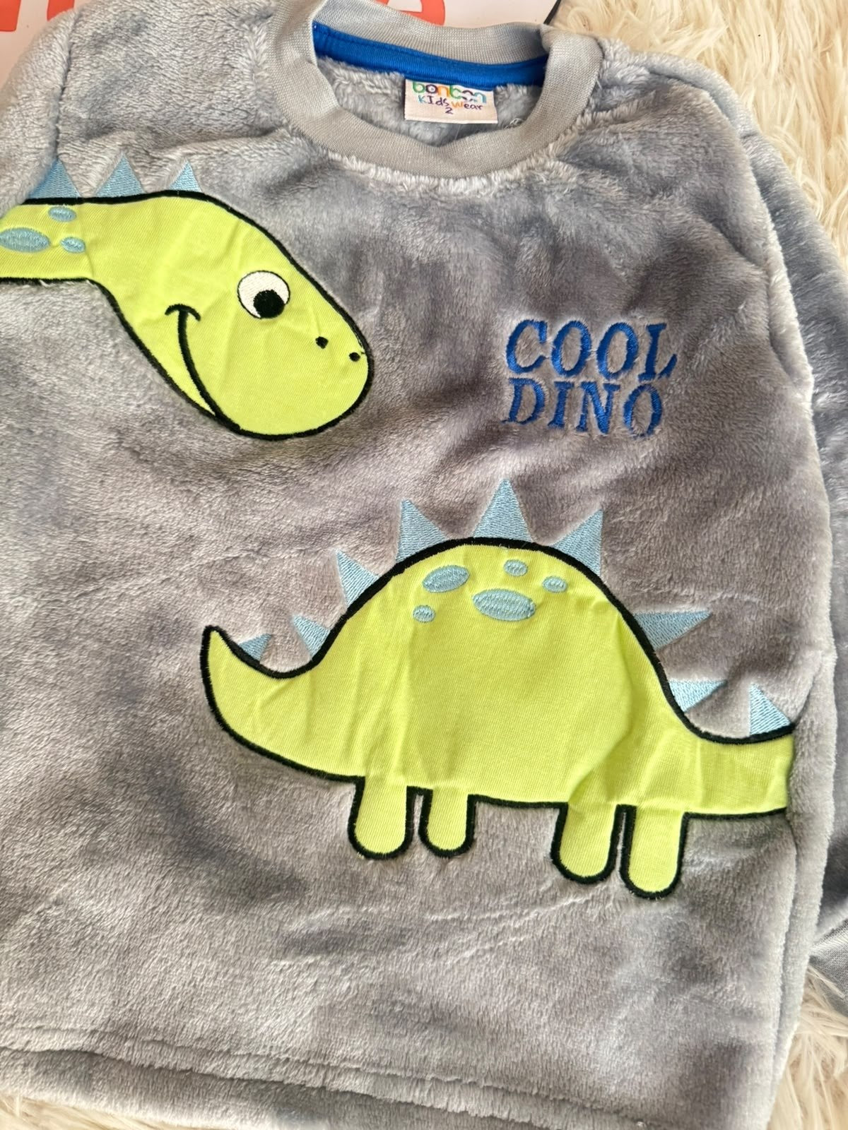Boys’ Dinosaur Cozy Pajama Set – Gray & Navy Blue Polar Fleece : BN2-001B