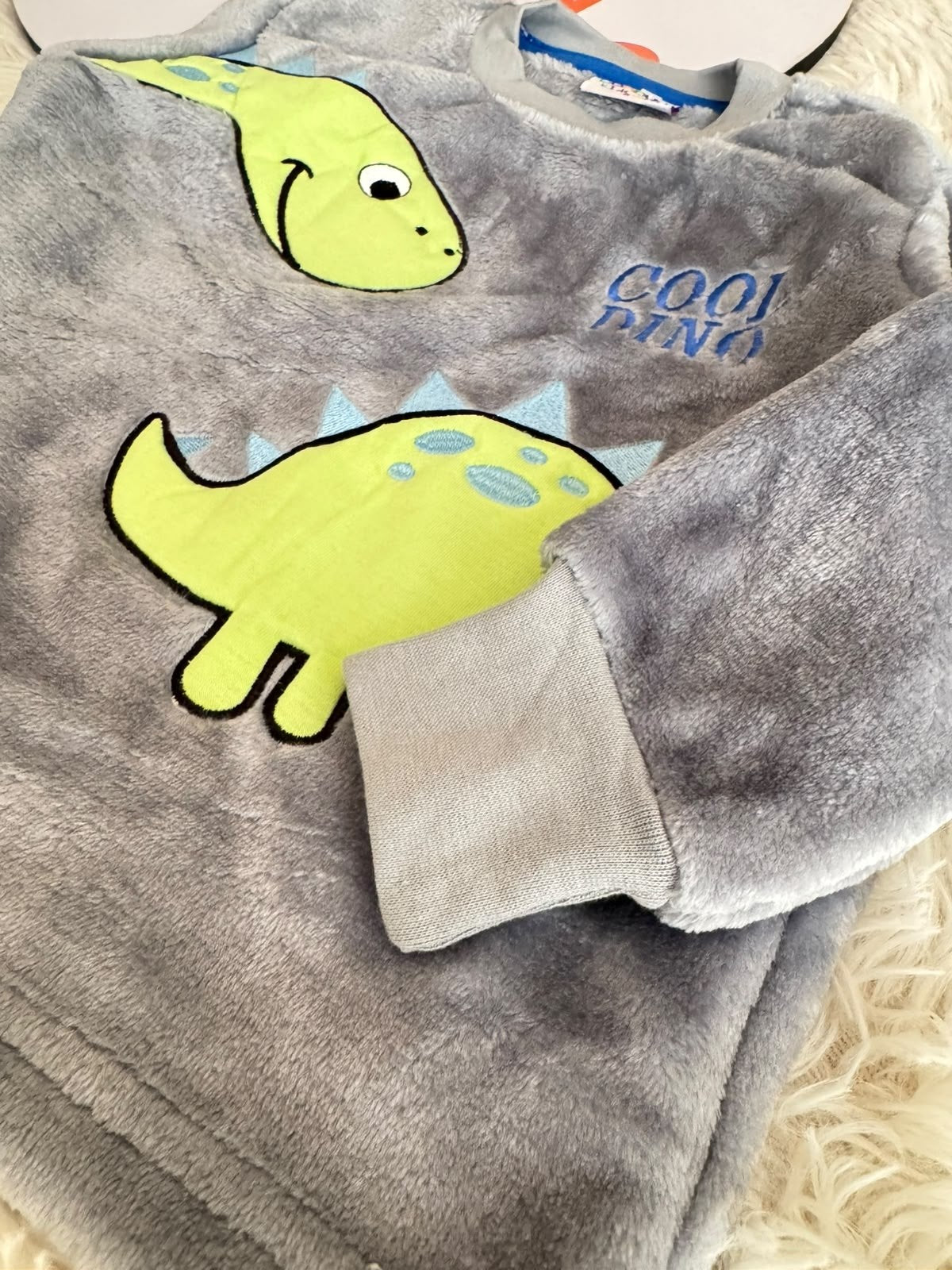 Boys’ Dinosaur Cozy Pajama Set – Gray & Navy Blue Polar Fleece : BN2-001B