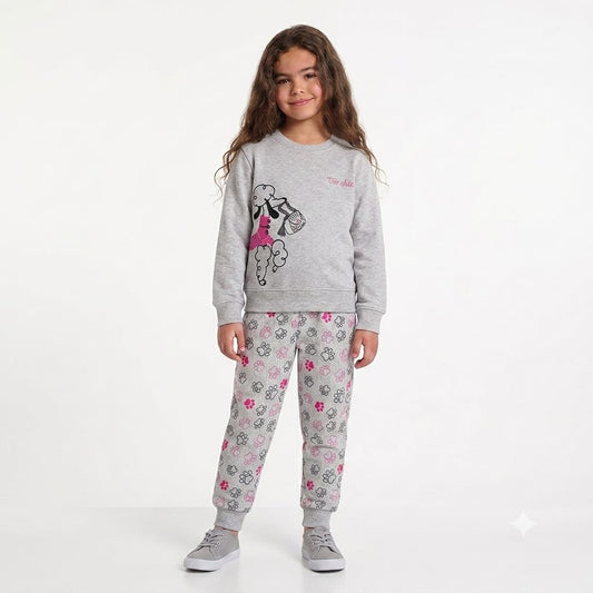 Girls Très Chic Poodle Sweatshirt & Paw Print Joggers Set
