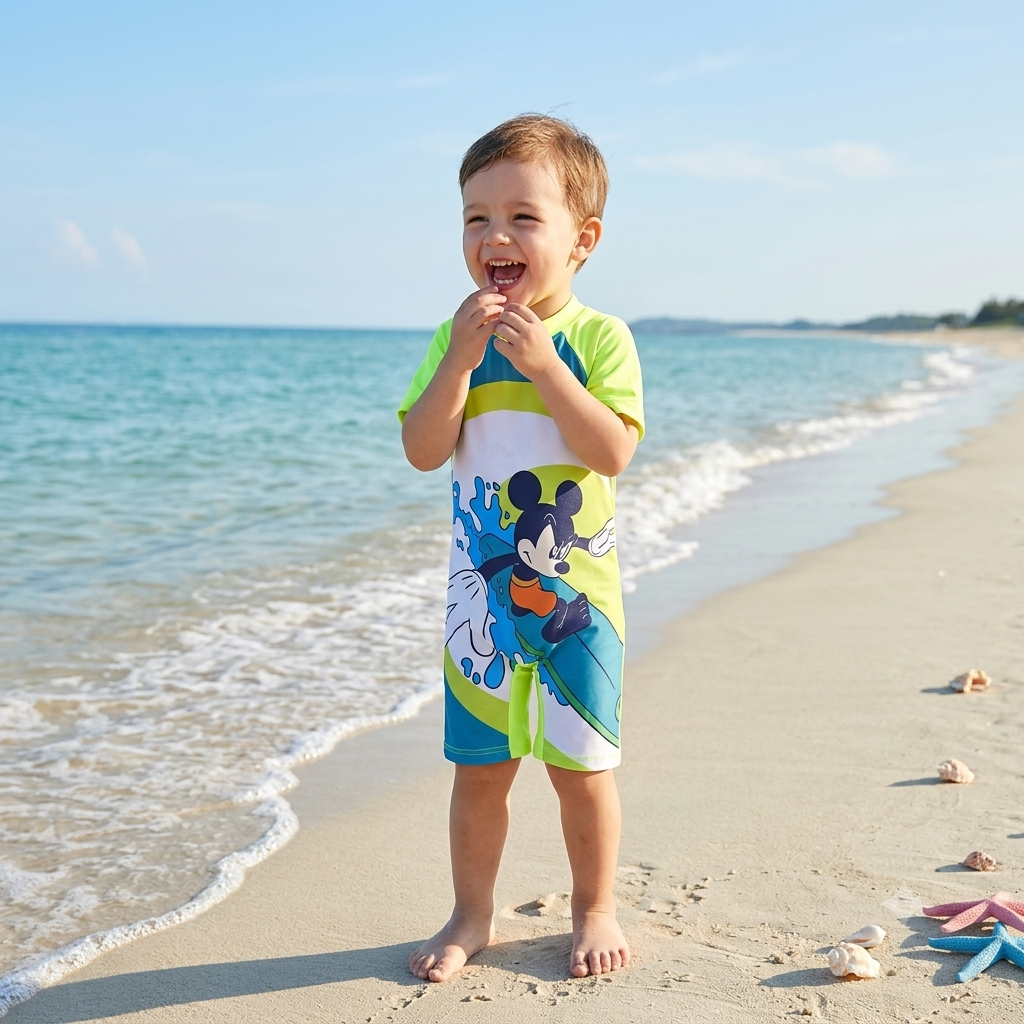Baby Boys Mickey Mouse Surf Romper – Summer Beach Swimwear