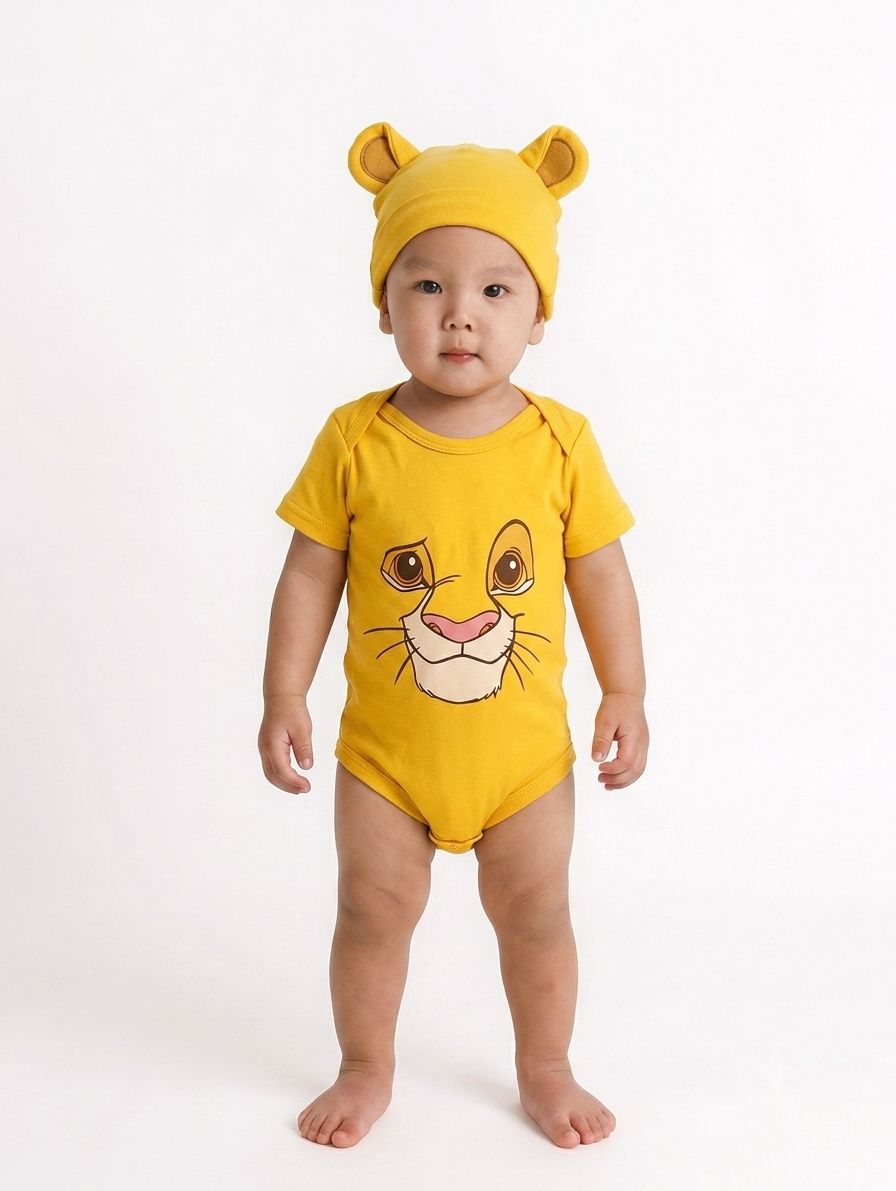 Baby Lion Cub Bodysuit with Matching Hat – Cute Newborn Cotton Set
