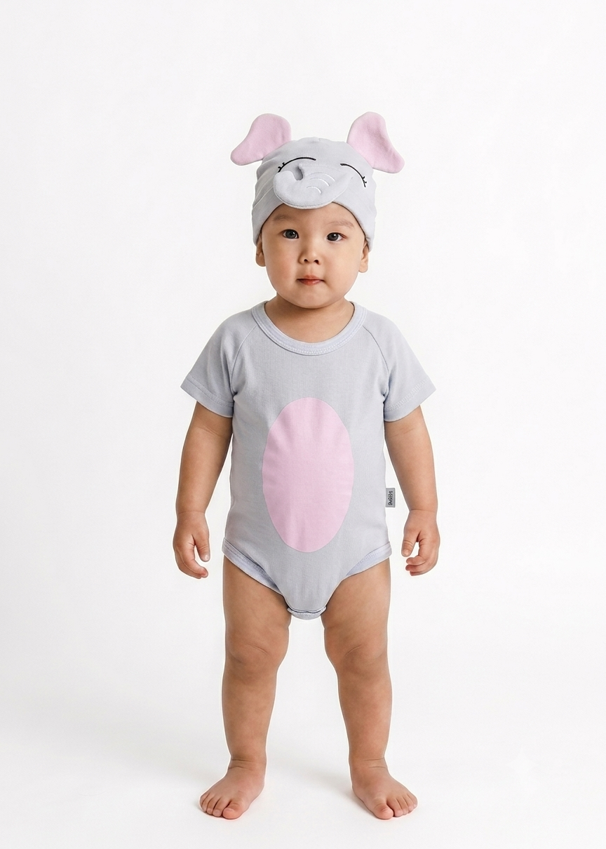 Baby Elephant Bodysuit with Matching Hat – Soft Cotton Newborn Set