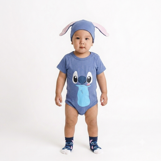 Baby Stitch Bodysuit Set with Matching Hat & Socks – Cute Newborn Outfit 💙👶|BB10301