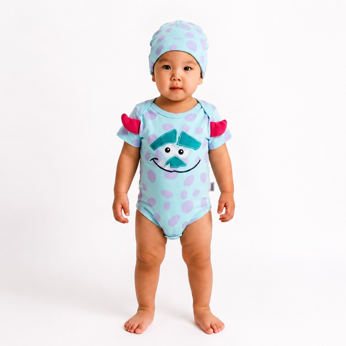 Cute Monster Baby Bodysuit with Matching Hat Set